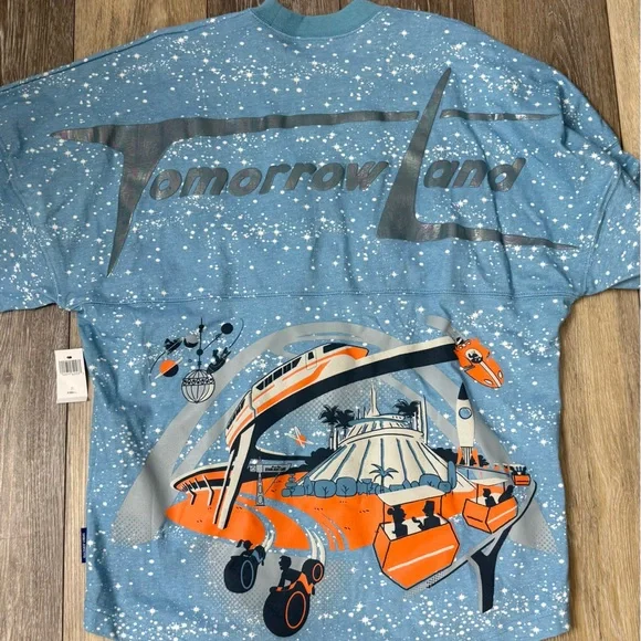 TOMORROWLAND Blue Graphic Tee with Orange Accents - Picture 1 of 2